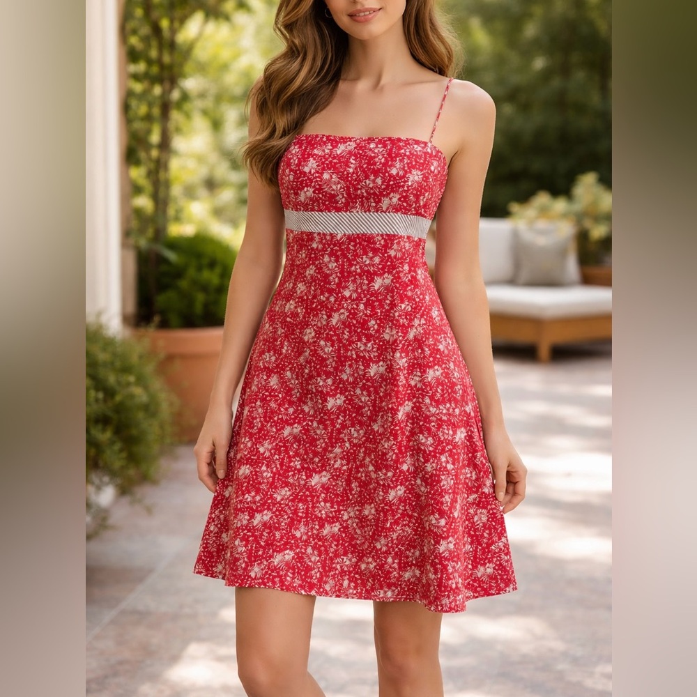 Ann Taylor Red Floral Dress, size 6, Summer Sundress Girly Romantic